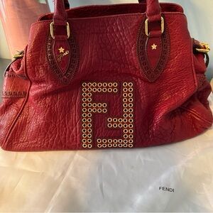 Fendi Red Textured Leather Satchel